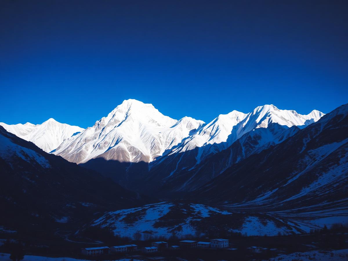 Snow covered Himalayan peaks surrounding the Annapurna Base Camp plateau