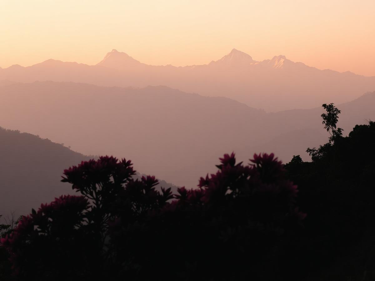 First light over the Annapurna range seen from the Poon Hill viewpoint in Nepal